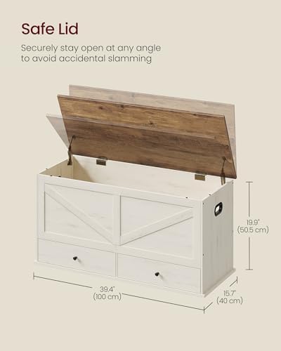 vasagle storage chest with 2 fabric drawers, 15.7 showing dimensions