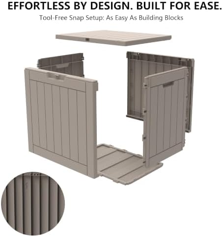 outdoor storage box, 35 gallon waterproof deck box, front angle view