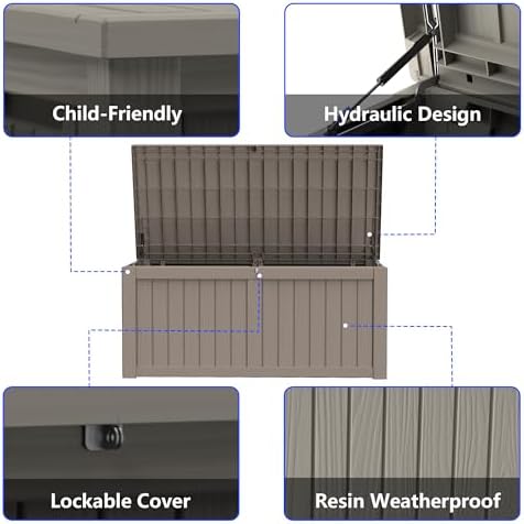 150 gallon outdoor storage box resin deck box showing dimensions