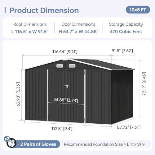 10x8ft outdoor storage shed black shown in use