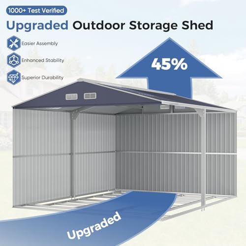 10x12 ft metal storage shed with window, lockable, front angle view