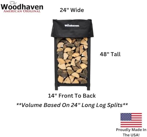 woodhaven black 4ft x 2ft firewood rack shown in use