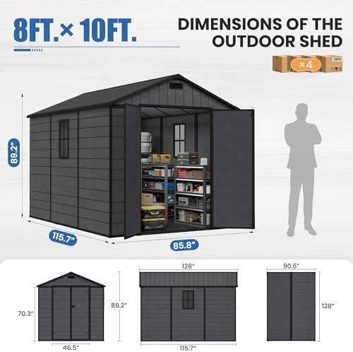 amopatio 8x10 ft outdoor resin storage shed with shown in use