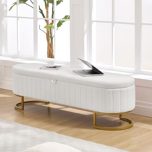 storage ottoman bench, 63" teddy end of bed, front angle view