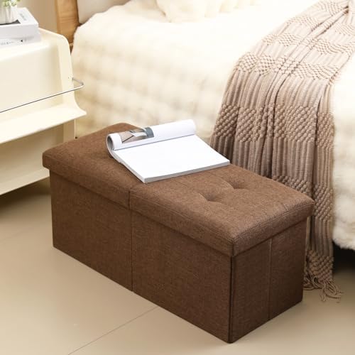 storage ottoman bench foldable footrest foot stool, 30" shown in use