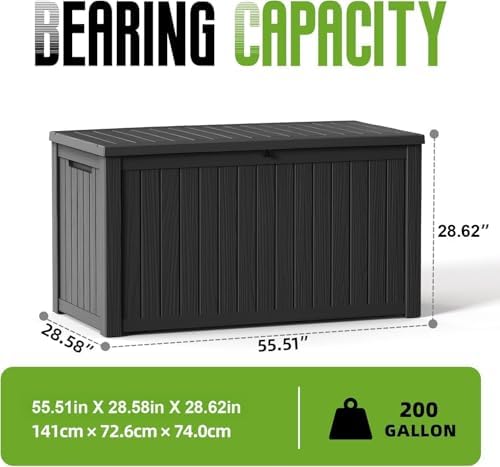 200 gallon outdoor storage deck box waterproof resin shown in use