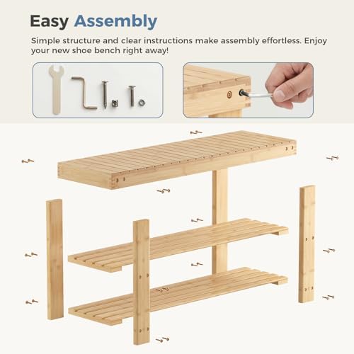 dumos wooden shoe rack bench, 3-tier bamboo entryway on a desk or shelf