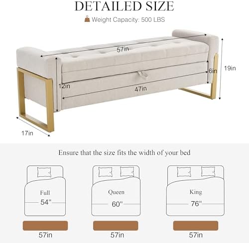 adochr 57" storage ottoman bench, upholstered end of shown in use