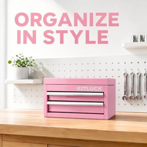 kitluck mini metal tool box, 2-drawer top chest, side view