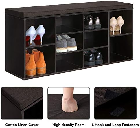 vasagle shoe bench with cushion, 10 compartments, 11.8 on a desk or shelf