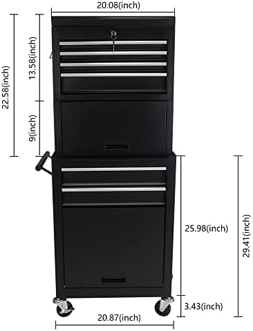 6-drawer tool chest, detachable top for garage, black shown in use