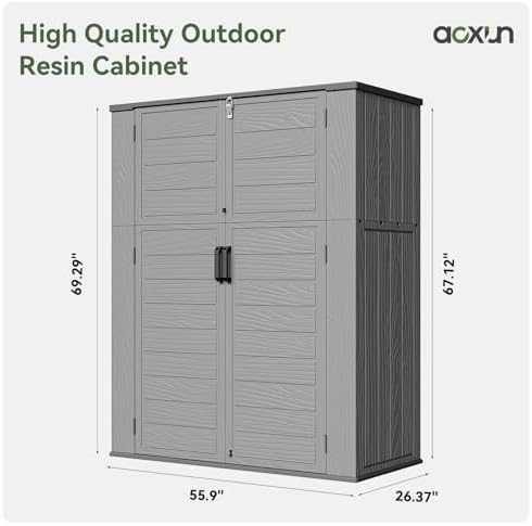 aoxun horizontal storage sheds 61 cu.ft, hdpe outdoor showing dimensions
