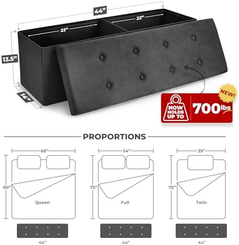 sorbus collapsible storage ottoman bench (black, large (15”, close-up detail