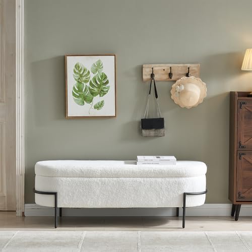 fivewillowise 52 inch sherpa storage ottoman bench,end of, close-up detail