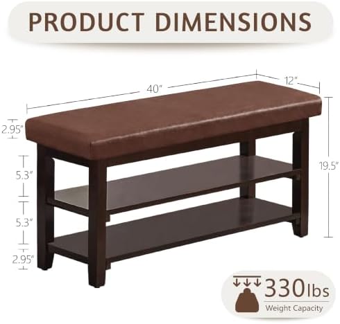 40" wooden shoe rack with seating, entryway bench shown in use