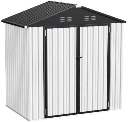 4 ft outdoor storage shed, waterproof metal garden, front angle view
