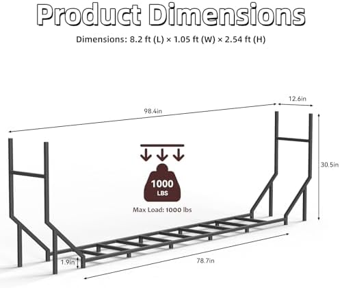 caduke 8.2ft firewood rack outdoor & indoor, heavy, close-up detail