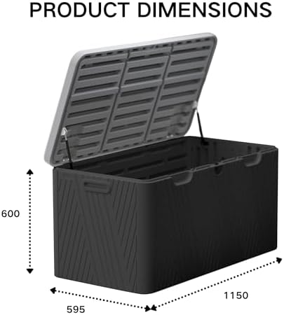 kingdura 110 gallon outdoor storage box, waterproof resin on a desk or shelf