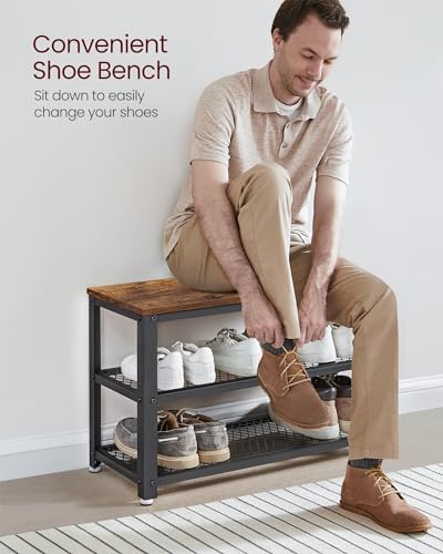 vasagle 3-tier shoe rack, storage bench with metal, side view
