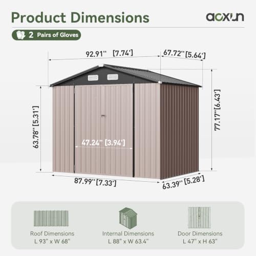 aoxun 8x6 ft shed outdoor storage shed, brown shown in use