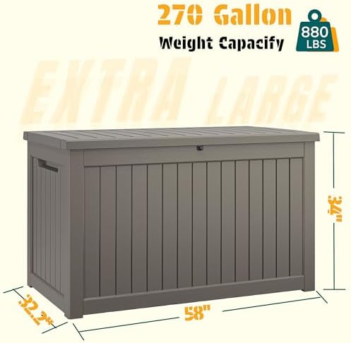 270 gal deck box,outdoor storage box waterproof lockable,gas shown in use