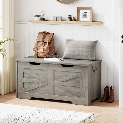 idealhosue 39.4" storage chest, wooden storage bench with shown in use