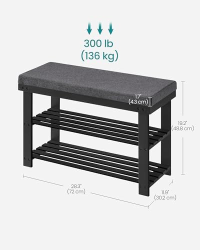 songmics bamboo shoe bench, 3-tier shoe rack, 11.9, close-up detail