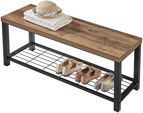 foluban entryway bench, modern shoe storage bench, rustic, front angle view