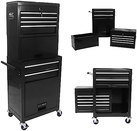 6-drawer tool chest, detachable top for garage, black on a desk or shelf