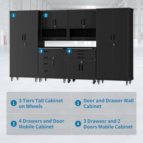 6-piece garage storage cabinets system heavy duty workshop, front angle view