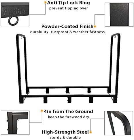 8ft outdoor firewood rack, upgraded heavy duty logs, close-up detail