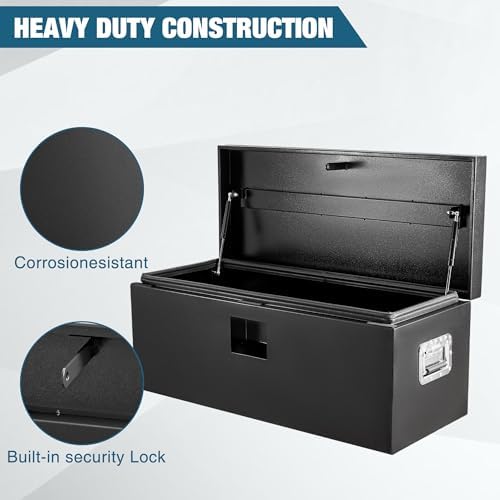 garvee black steel truck bed tool box, trailer, side view