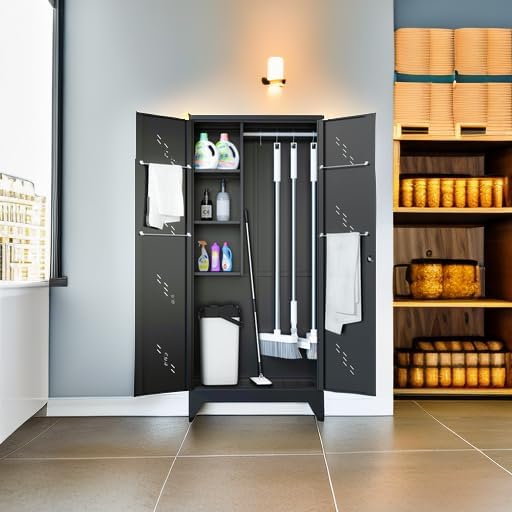 metal storage cabinet, 75" cleaning tool cabinet with showing dimensions
