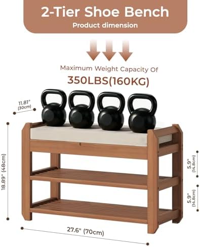 27.6" entryway shoe rack bench with cushion, 2-tier shown in use