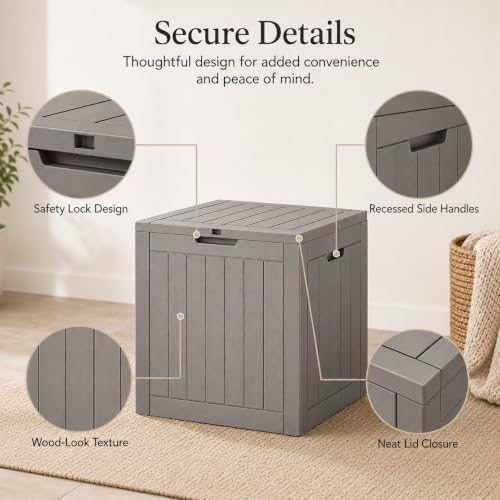 outdoor storage box resin deck box waterproof gray, front angle view