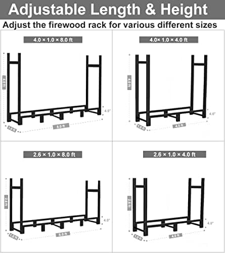 8ft firewood rack outdoor adjustable heavy duty wood, close-up detail