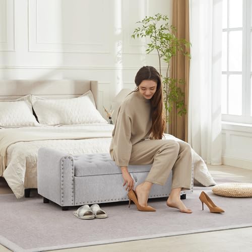 ottoman with storage, tufted storage bench for bedroom, view 9