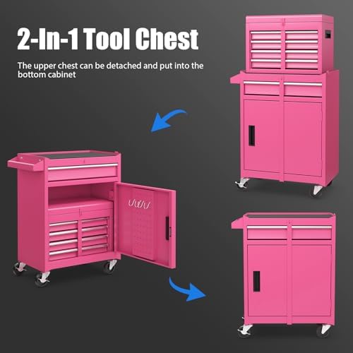 ironmax 2-in-1 detachable rolling metal tool chest, 5, side view