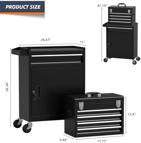 5-drawer high capacity rolling tool box, removable cabinet, close-up detail