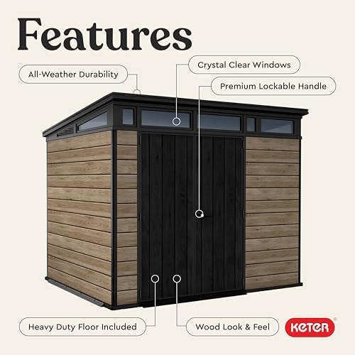 keter signature collection 9x7 ft all-weather storage shed, side view