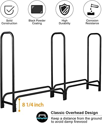 gaspro 8ft firewood rack outdoor with waterproof cover, side view