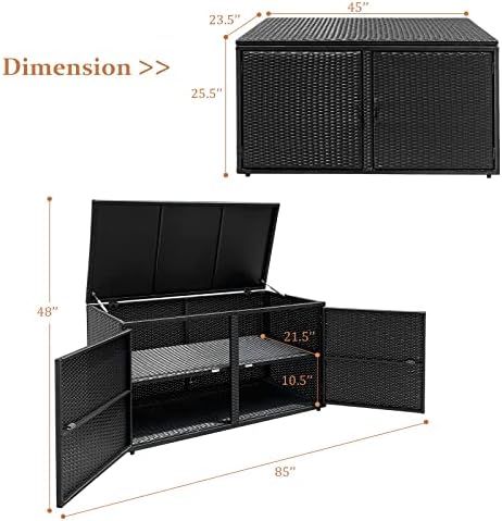 happygrill deck box outdoor wicker storage box cabinet, front angle view