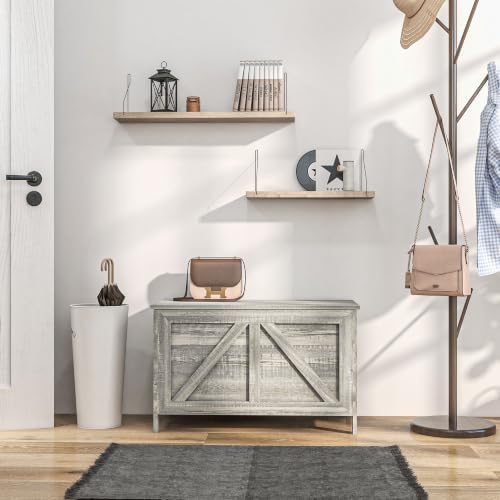 homcom 30" farmhouse storage bench lift top storage, front angle view