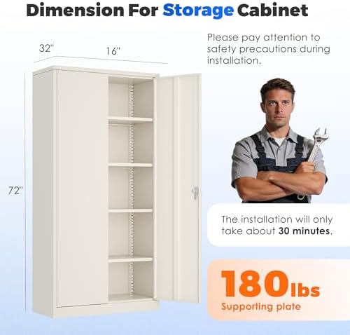 intergreat metal garage storage cabinet with lock, 72", close-up detail