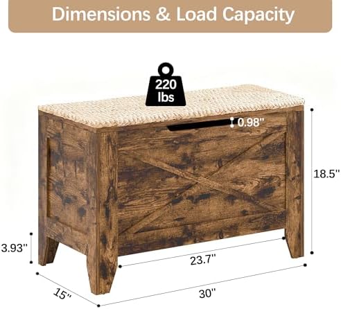vecelo 30" storage bench, farmhouse entryway shoe ottoman, close-up detail