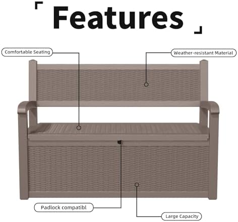 easyup 80 gallon outdoor storage bench lockable deck, front angle view