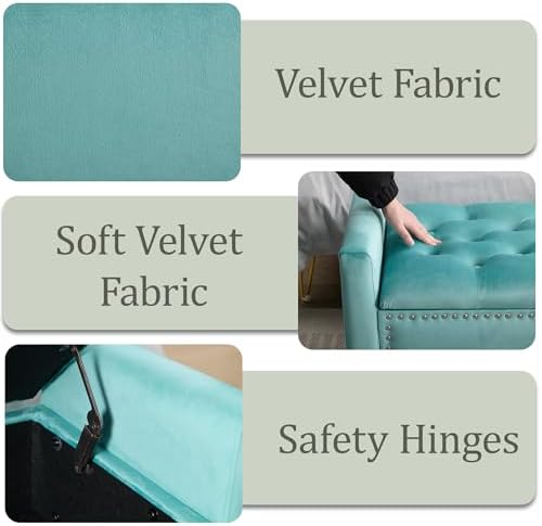 47in velvet storage ottoman bench with arms, upholstered, side view