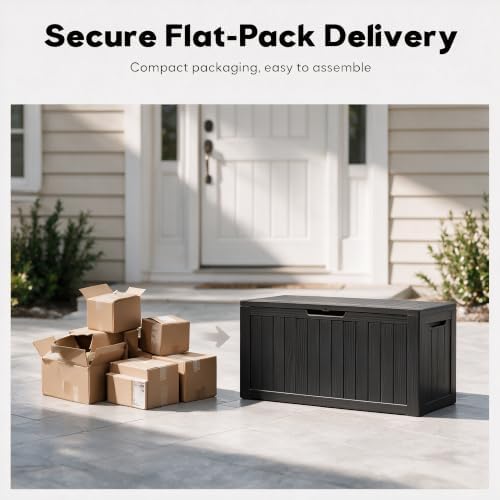 92 gal deck box,waterproof resin outdoor storage gas showing dimensions