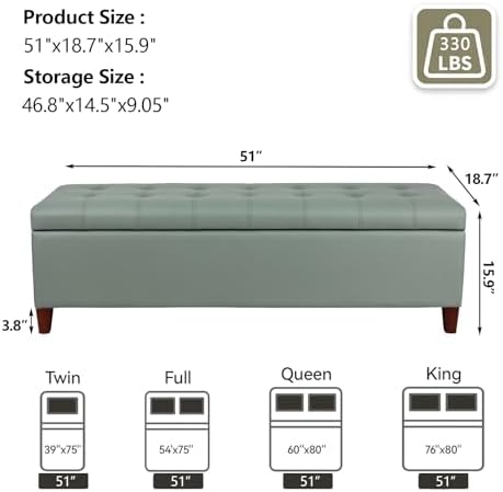 joveco 51 inch storage bench,leather tufted storage ottoman shown in use