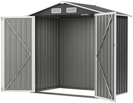 udpatio 6x4 ft metal storage shed,outdoor shed,garden shed shown in use